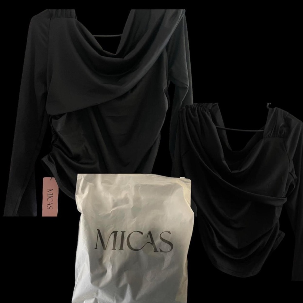 Micas Black Draped Long Sleeve Top Off The Shoulder